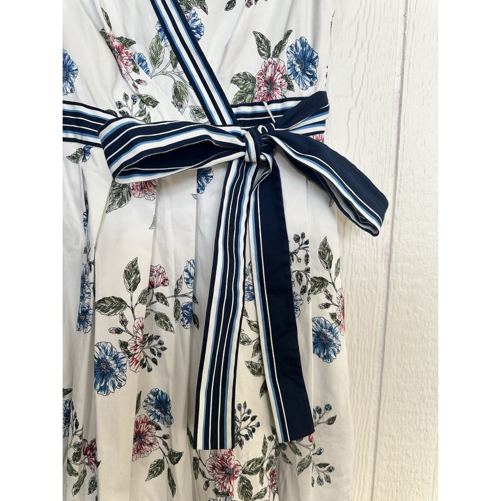 Gal Meets Glam Women's Floral Sz 4 V Neck Wrap Around Stripe Belt Side Tie Dress - Picture 4 of 10